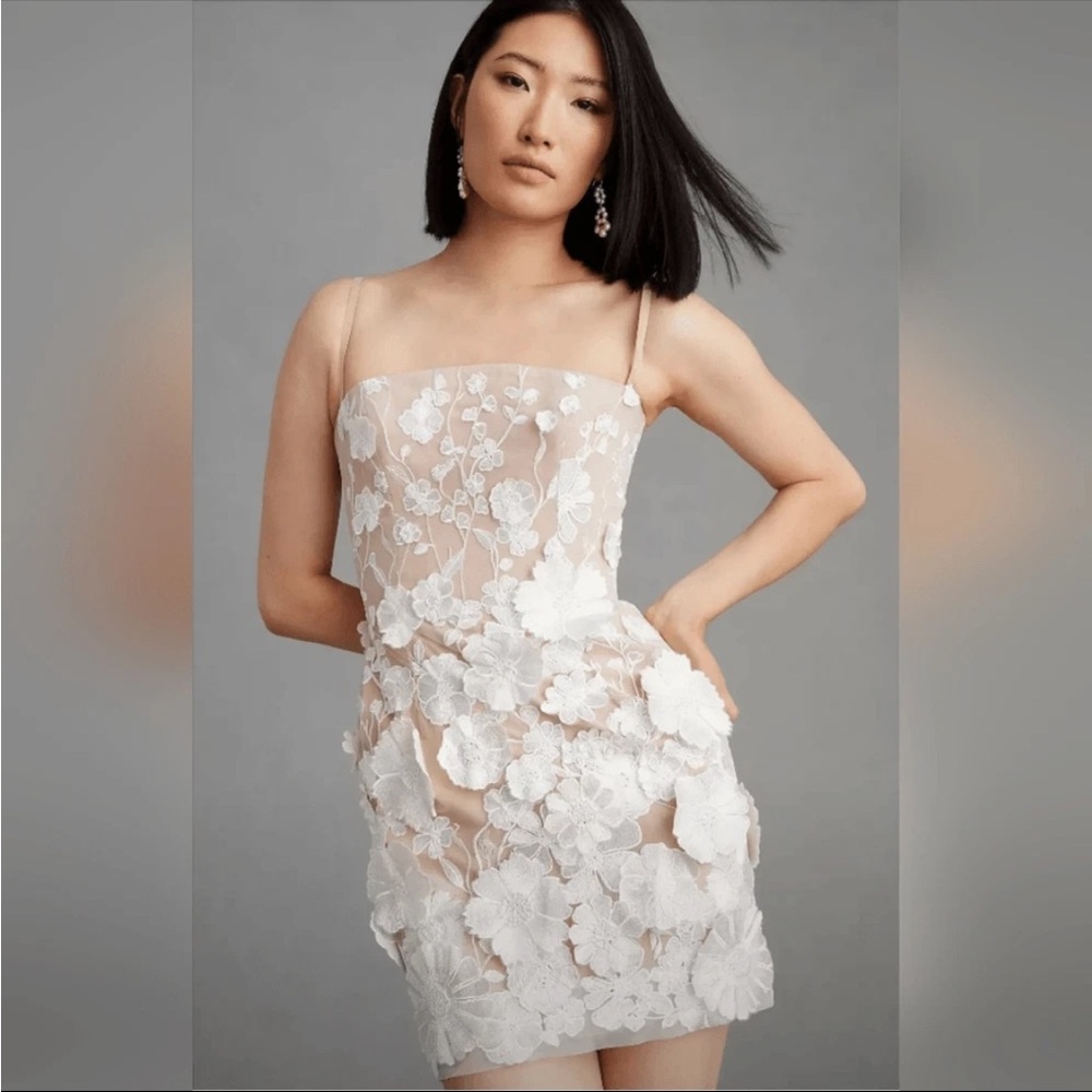 Anthropologie Strapless Dress in Tan with White Floral HELSI  Size L NWT